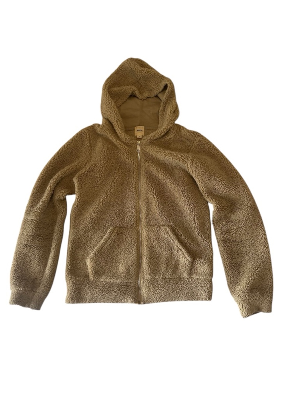 Ardene Plush Teddy Zip-Up Hoodie Tan
